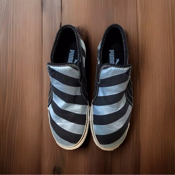 PUMA Slip On Shoes Sneakers Unisex Women 8.5 Men 7 Blue Two Tone Stripes Shiny - Picture 3 of 10
